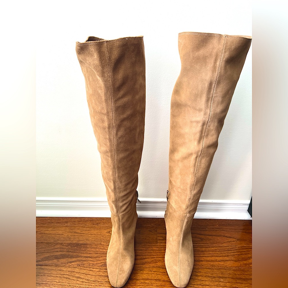 Taupe beige over the knee boots